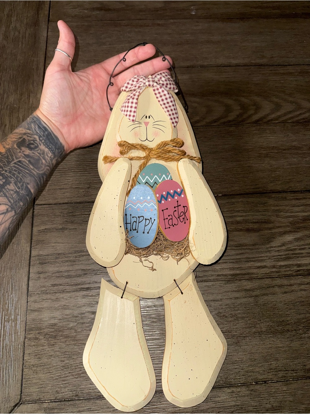 Vintage Handcrafted Easter Bunny Wall Hanging - Happy Easter Decoration